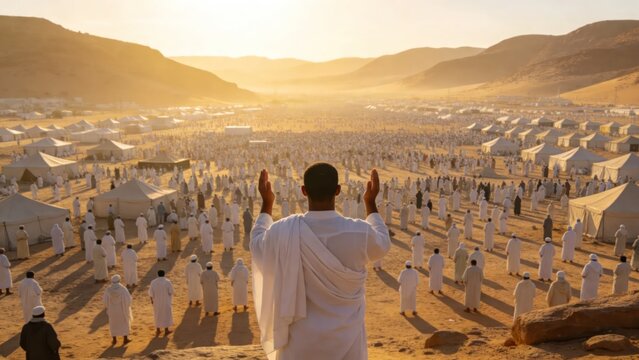 Muslim Pilgrim Praying at Arafat during Hajj