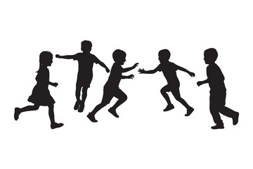 Fototapeta premium Kids playing and running silhouettes joyful