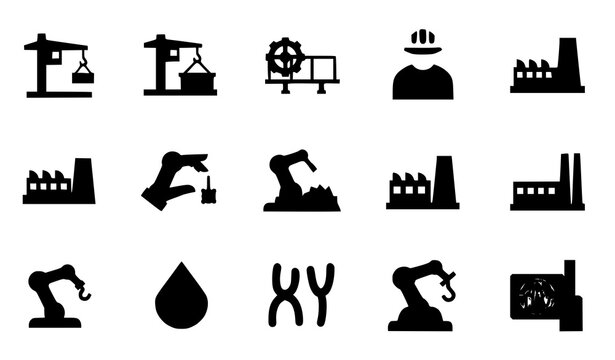 Industrial and Robotics Icons Flat Vector Engineering Science Set