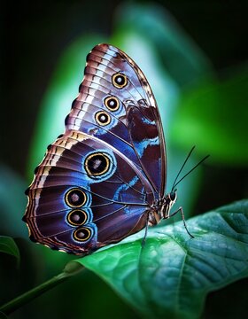 Ephemeral Beauty: A macro shot captures the intricate details of a vibrant butterfly perched upon a lush leaf, showcasing the exquisite patterns and colors of its wings.