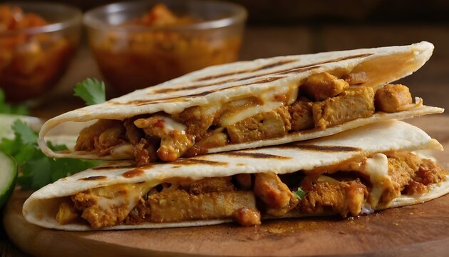chipotle tofu quesadillas on a wooden board