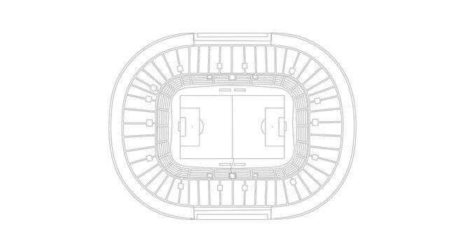 Top View Stadium Blueprint Outline - Soccer Field Aerial Drawing
