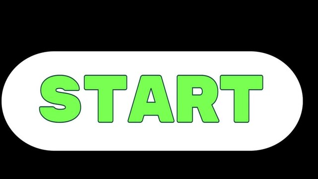 Animated start button featuring vibrant green text and a glowing fiery effect indicating activation and the beginning.
