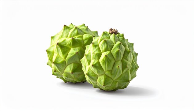 Two Fresh Custard Apples on White Background, Ready to Eat.
