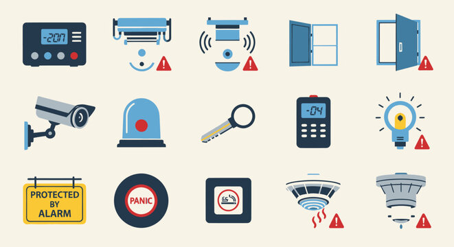 Home Security System Icons Set: Surveillance, Alarm, Access Control