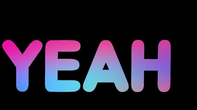 Vibrant gradient lettering spelling out yeah with dynamic layered shadow effect on black background
