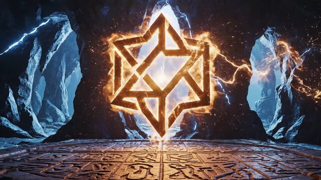 Abstract star energy glowing symbol in a mysterious cavern