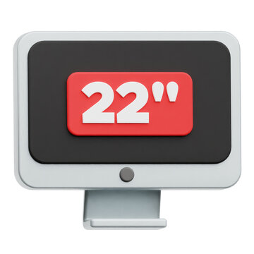 22 Inch Display Monitor 3D Icon Isolated On The Transparent Background