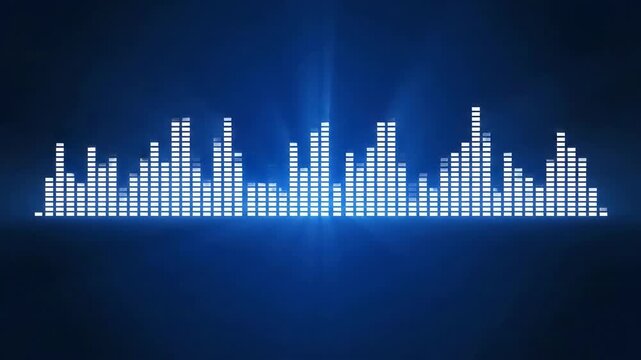 Glowing blue sound wave on dark background, audio waveform animation