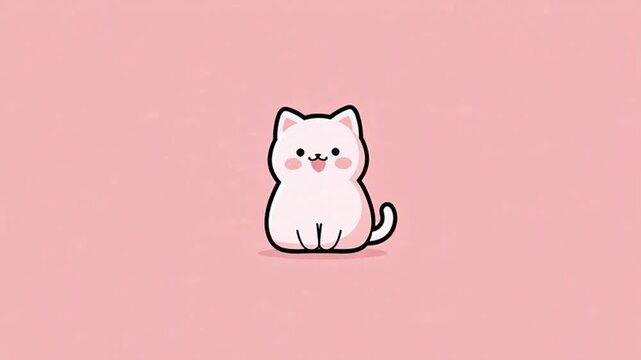 Cute white kitten cartoon set with happy expressions on pink