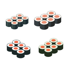 sushi roll icon collection with nori rice and salmon filling flat design vector © THREAD MUSE STUDIO