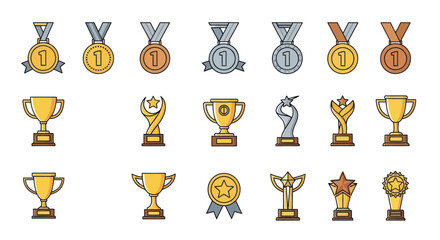 Collection of Trophies and Medals - Award Winning Icons