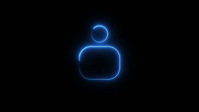 Neon person icon animation on black background. Futuristic cyber punk style.