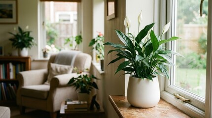 Fototapeta premium Peace lily houseplant in white pot