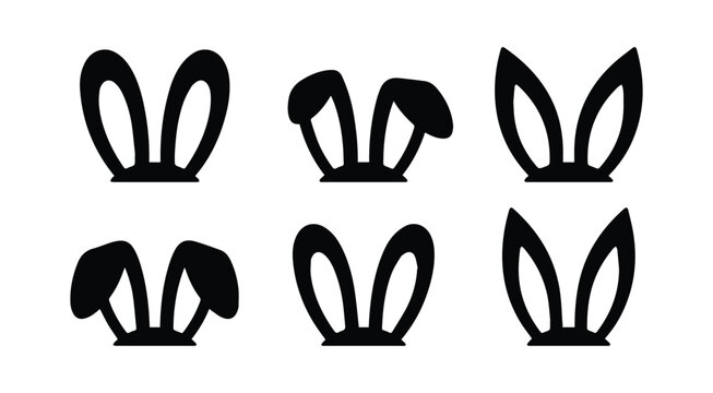 Bunny ears silhouette set showing cute rabbit ear shapes for easter design Icon Silhouette vector black design on a white background