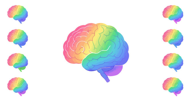 Colorful brain illustration with rainbow spectrum, symbolizing creativity and intelligence