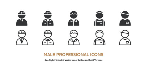 ヘルメットや作業着など様々な職業の男性の上半身アイコンセット