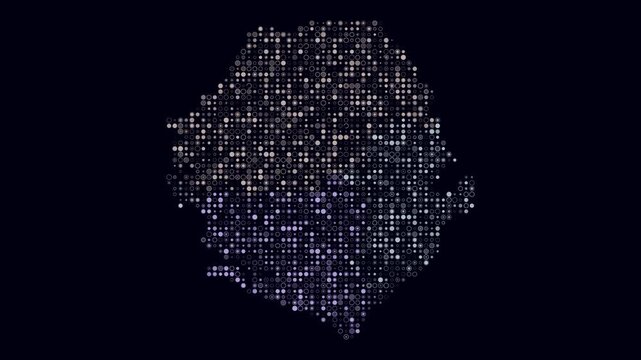 Sierra Leone animated country shape. Pulsating colored dots on the map of the country. Small size circle blocks. Digital style Sierra Leone map on dark background. Stylish animation video.