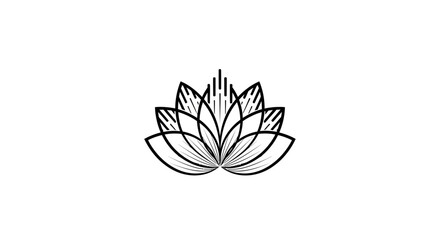Fototapeta premium Minimalist black and white line art lotus flower illustration