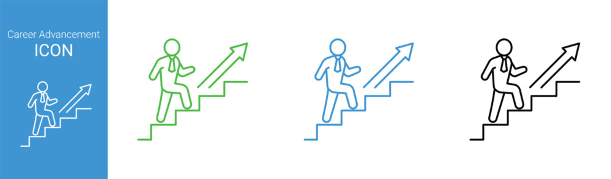 career advancement leadership success line icon set businessman climbing stairs progress vector illustration