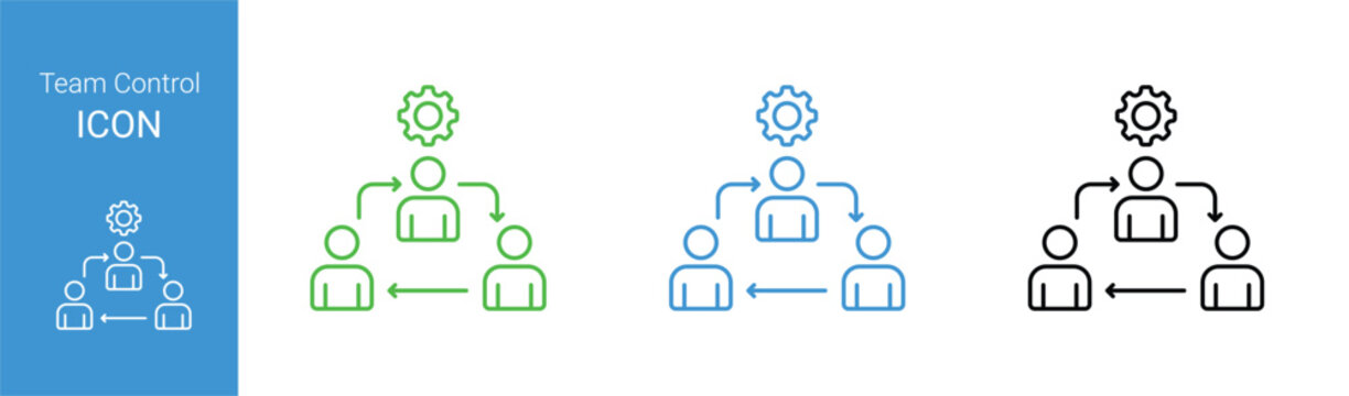 team control management outline icon set with leader arrows and gear for business workflow