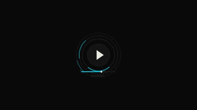 A play button icon appears during loading with animation on a black background.