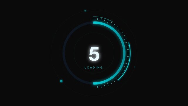 A futuristic loading animation screen displays a progress bar with the number 10.