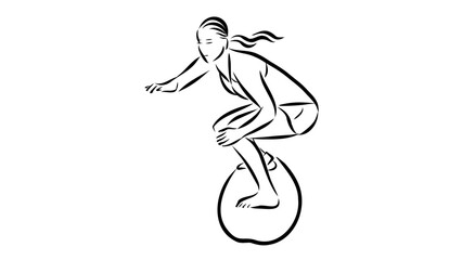 A minimalist vector illustration of a woman riding a unicycle in a dynamic pose © logo master
