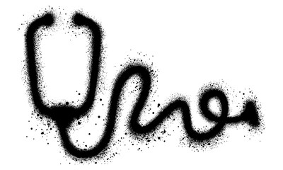 Stethoscope graffiti with black spray paint. Stethoscope icon. © tedi