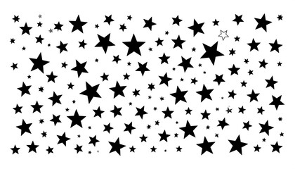Fototapeta premium Black and white illustration of numerous five-pointed stars scattered across a white background