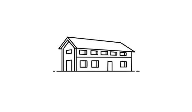 Stylized linear long house vector icon sideways for apps and UI design