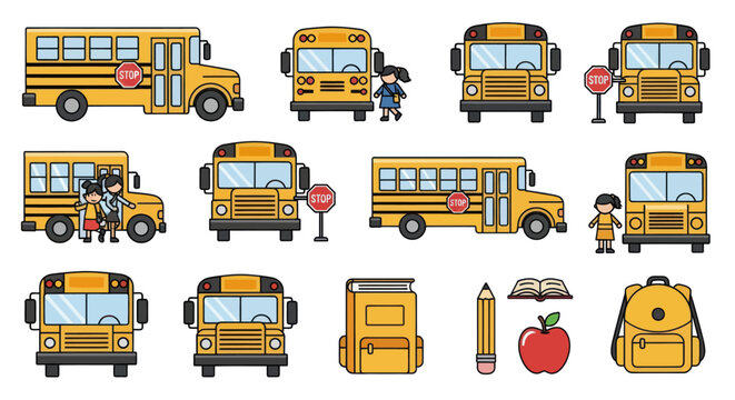 School Bus Collection: Transportation, Education, Kids, Supplies and Stop Signs
