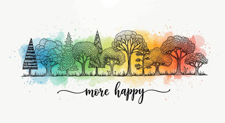 Naklejka premium Rainbow tree line, colorful trees, happy illustration, eco friendly symbol isolated on White Background