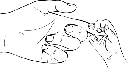Obraz premium Baby Holding Father Finger Hand Line Art Drawing for Father's Day