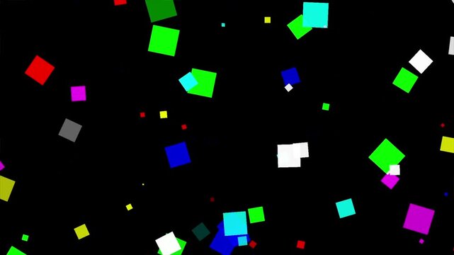 Colorful square particles motion graphics with plain black background