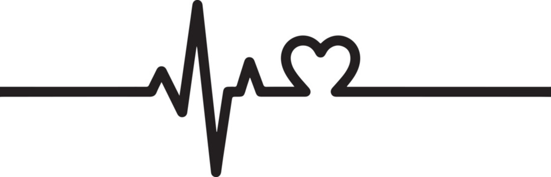 Heart rate, ECG, heartbeat line, love symbol, medical vector icon