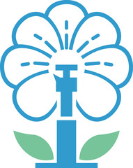 Obraz premium Garden sprinkler flower icon, flat vector illustration symbolizing efficient irrigation, automatic watering systems, and horticultural growth in nature and landscaping design.