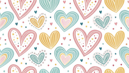 Fototapeta premium Cute seamless vector pattern featuring rounded heart-like strokes in mixed pastel tones
