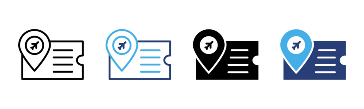 Flight Ticket icon set multiple style collection