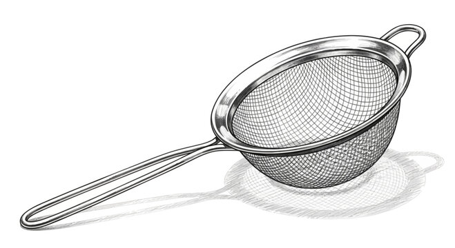 Kitchen sieve isolated on white background, hand-drawn illustration