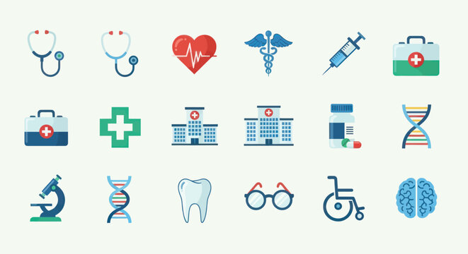 Medical Icons Set: Health, Science, and Hospital Symbols