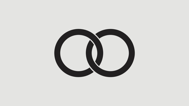 A minimalist logo featuring two interconnected black circles on a light gray background