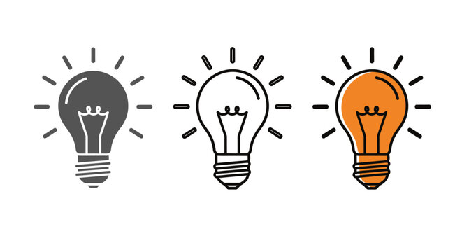 Three Light Bulb Icons in Varied Styles and Colors.