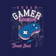 Power mode gamer street level game pad neon graphic tee. © Saranya