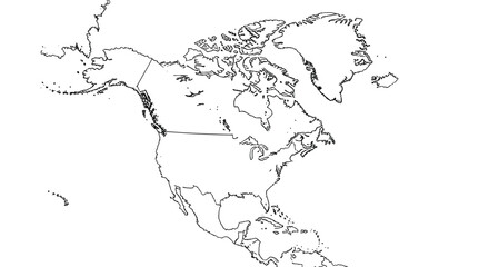 Accurate outline map of North America showing the borders of the United States, Canada, and Mexico against a plain white background.