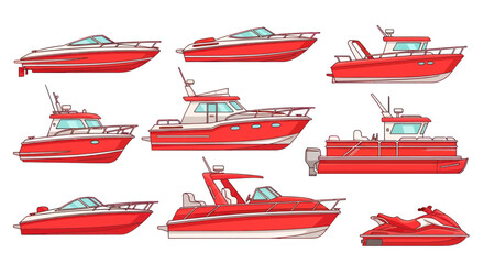 Collection of Red Boats and Jet Ski Vector Illustrations © Erlin