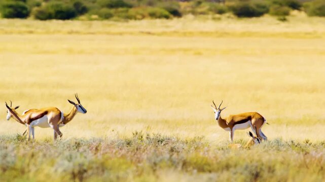 Still footage of Herd of Springboks antelopes standing in grasslands of Savanah of Botswana Africa