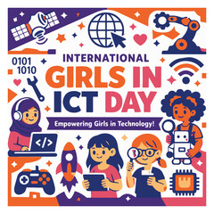 Fototapeta premium International Girls in ICT Day Flyer Promoting Women in Technology and Digital Empowerment
