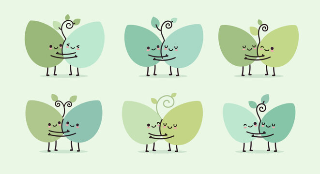 Cute cartoon roses with smiling faces and arms dancing