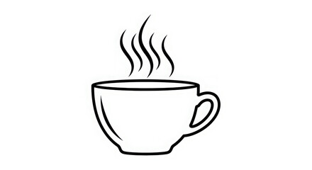 Obraz premium Warm steaming cup of coffee or tea, simple line art illustration